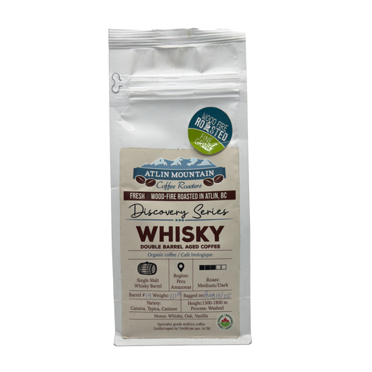 Whisky barrel aged coffee in a bag