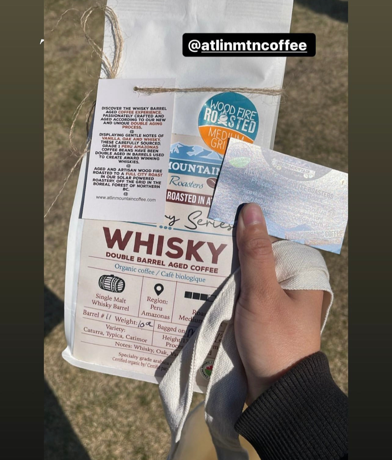 Whisky barrel aged coffee in a bag
