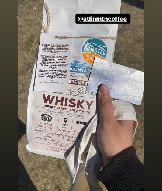 Whisky barrel aged coffee in a bag