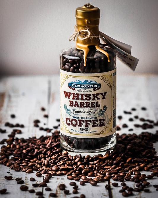 Whisky barrel aged coffee beans- NEW double aged recipe. Certified organic.